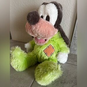 Disney Parks Baby Goofy Plush Patchwork 19” Stuffed Animal Shaggy Lime Green